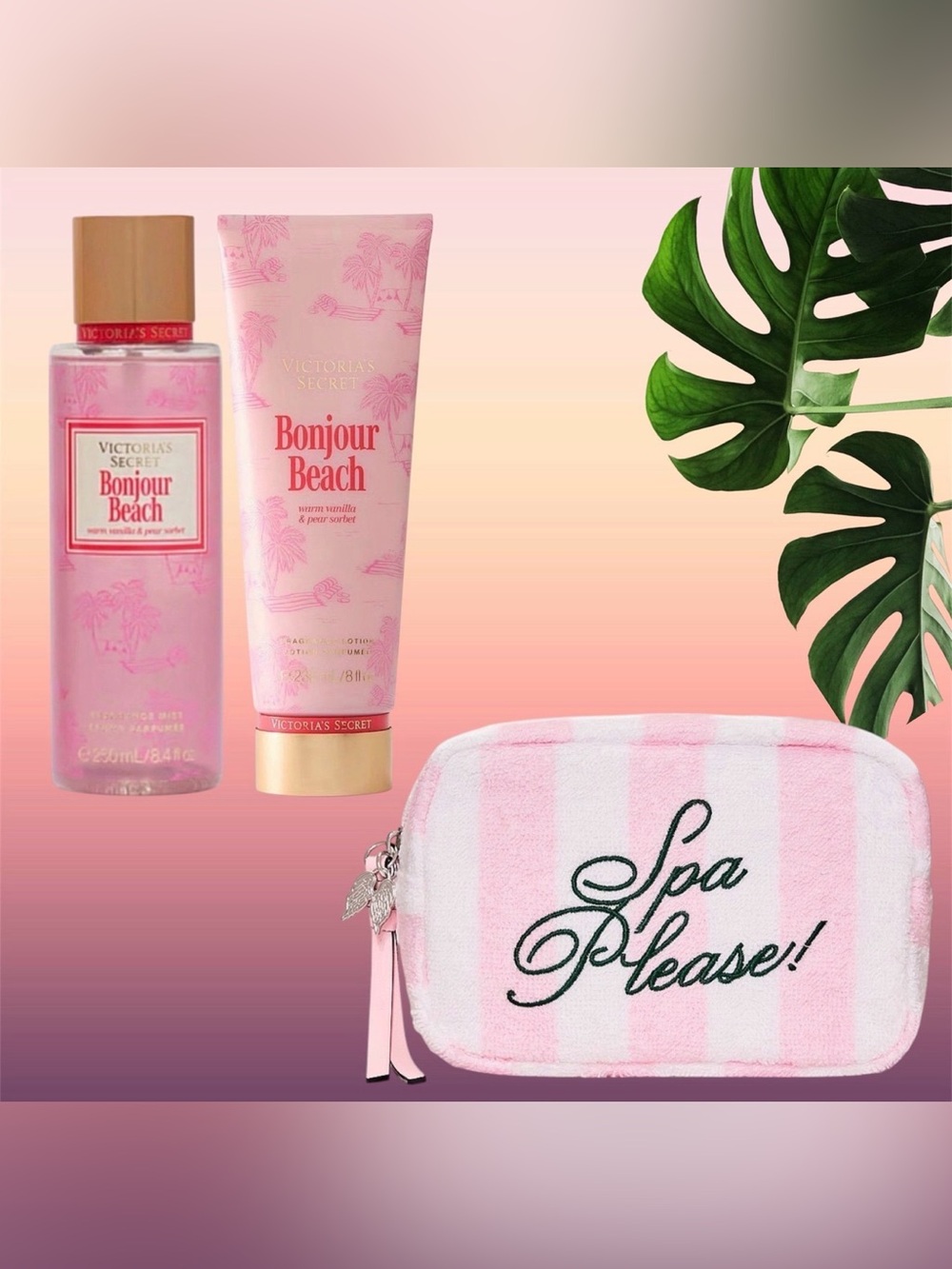 New Victoria’s Secret Spa Please Pink Stripe Terry Makeup Bag bundle
